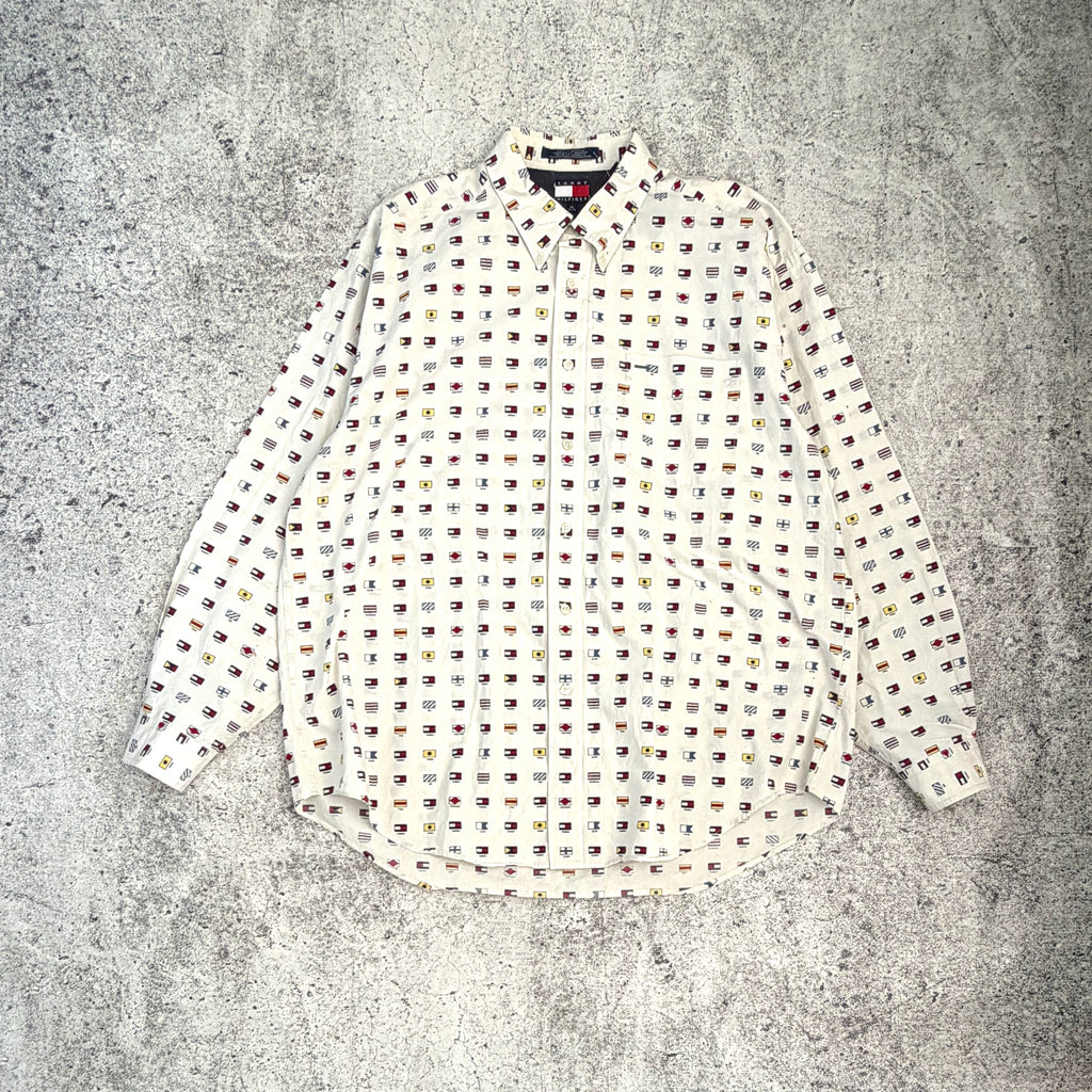 Vintage Tommy Hilfiger All Over Men's Long Sleeve Shirt [XL]
