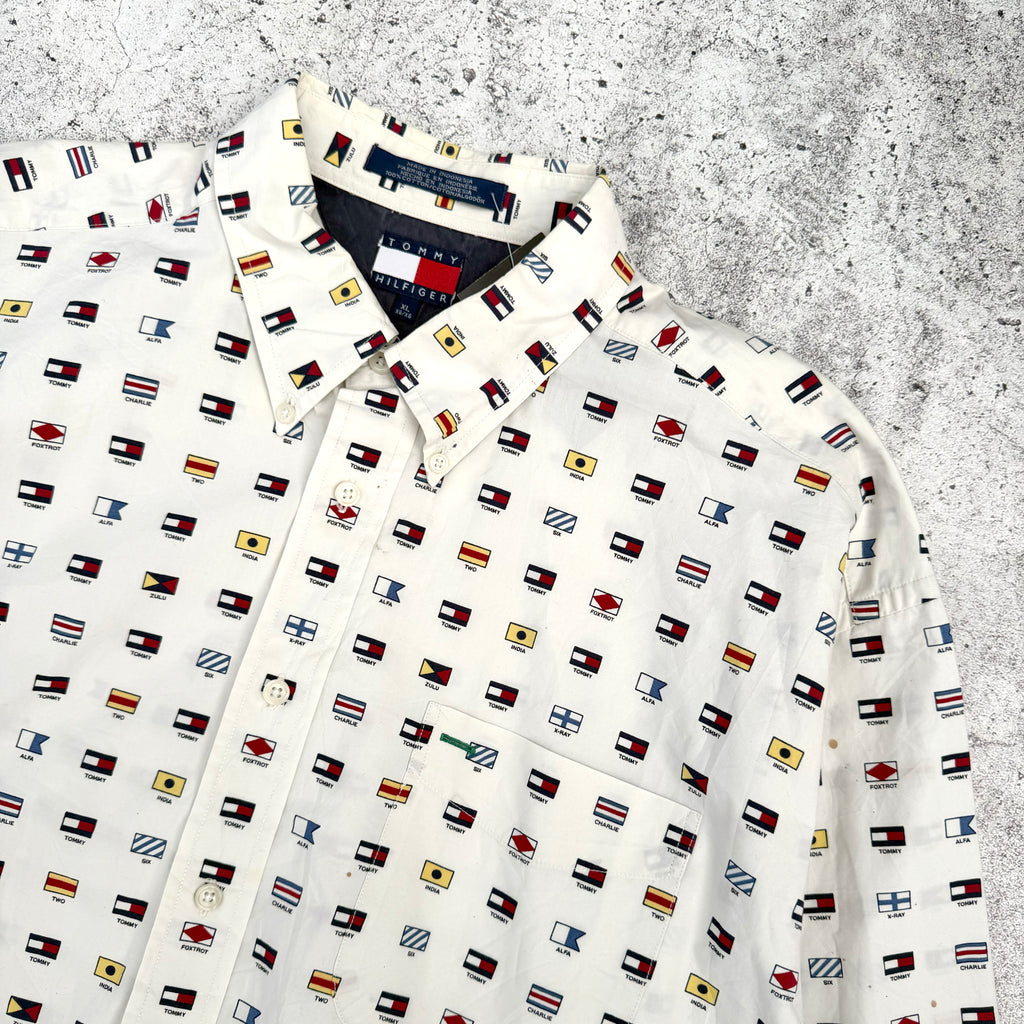 Vintage Tommy Hilfiger All Over Men's Long Sleeve Shirt [XL]
