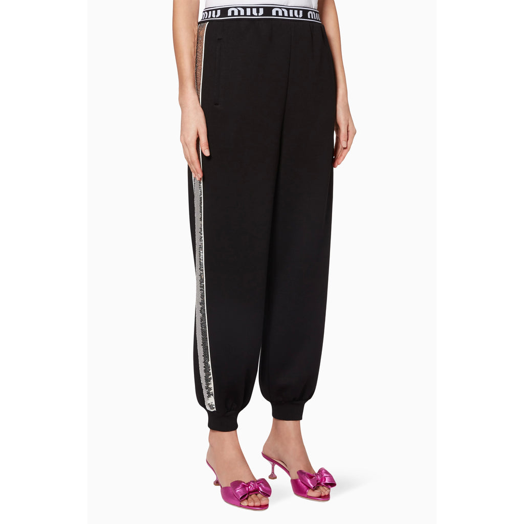 Miu Miu Black Sequin Trim Women's Track Pants