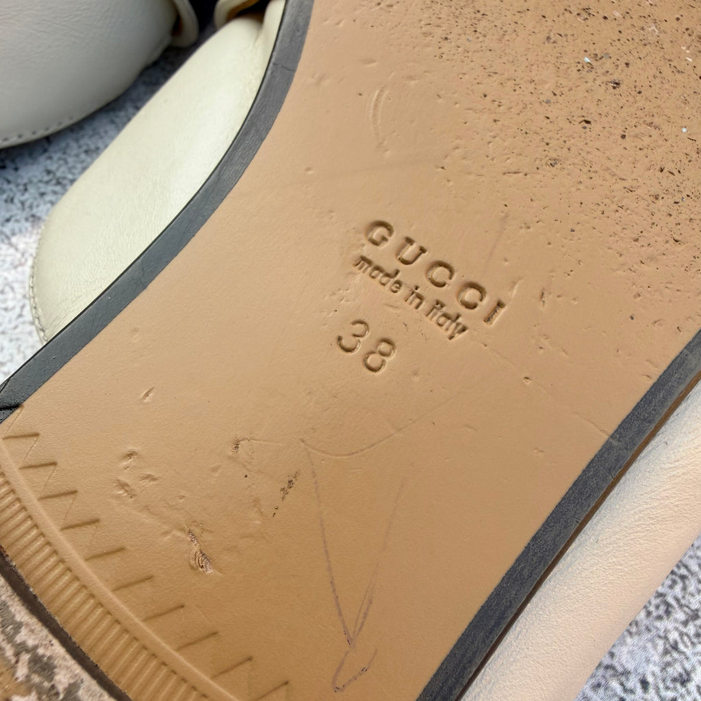 Gucci Off-white Leather Peyton GG Web Flat Slide Mules