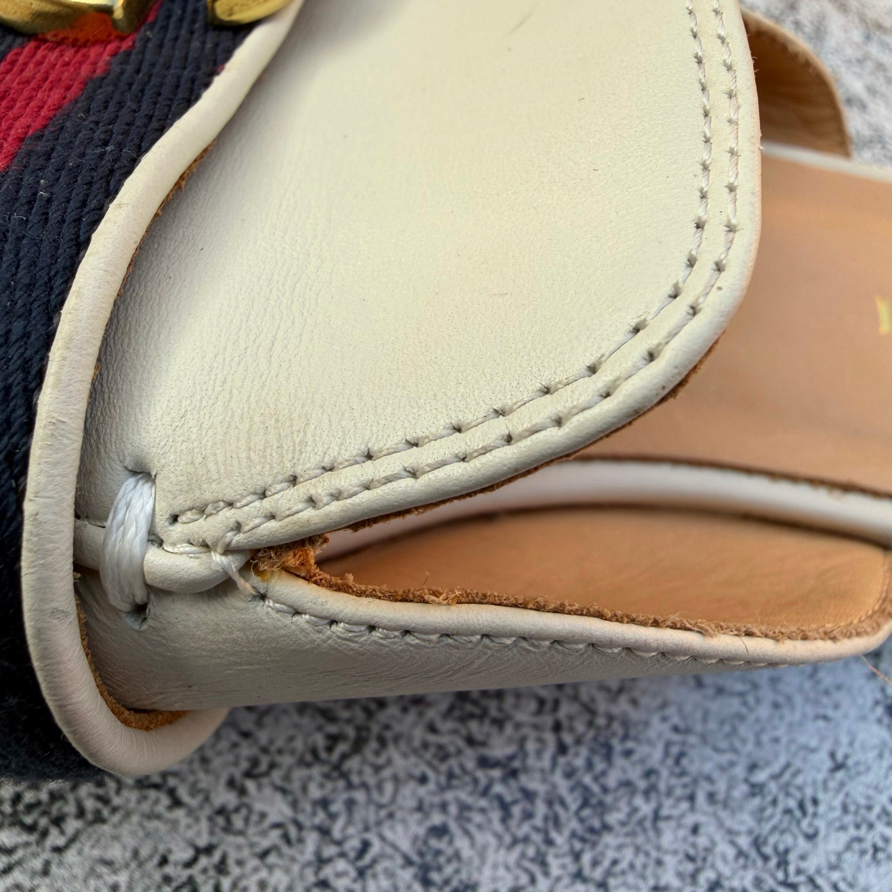 Gucci Off-white Leather Peyton GG Web Flat Slide Mules