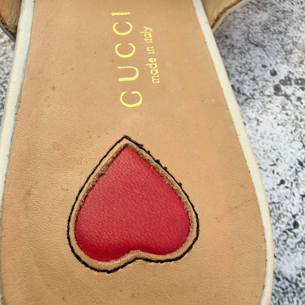 Gucci Off-white Leather Peyton GG Web Flat Slide Mules