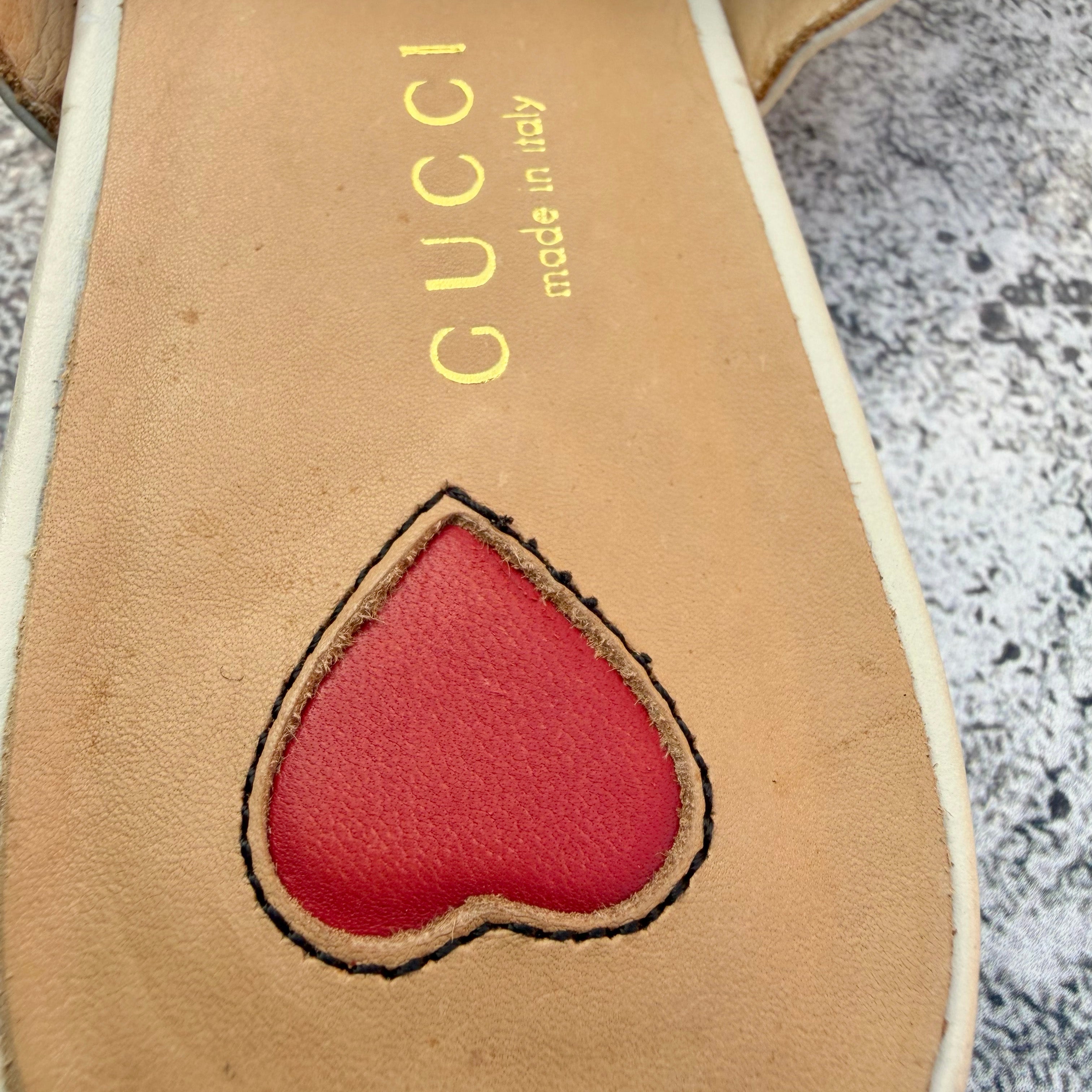 Gucci Off-white Leather Peyton GG Web Flat Slide Mules